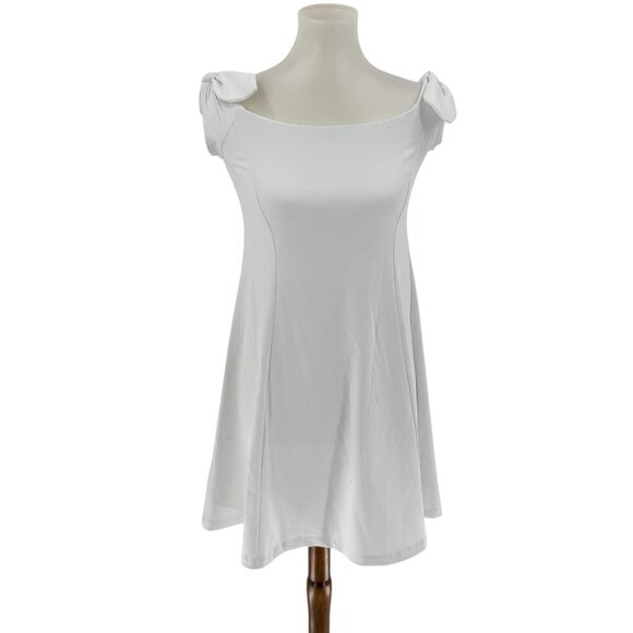 Susana Monaco Dresses & Skirts - Susana Monaco White Fit & Flare Dress With Bow-Tie Shoulders Size Small